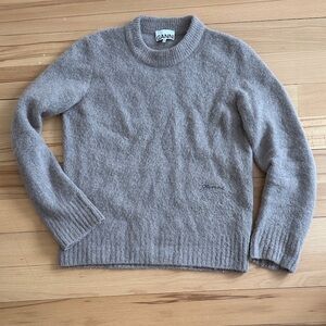 Ganni Taupe Crewneck Sweater wool